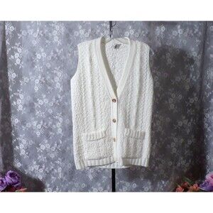 Vintage 70s Sweater Vest Size Medium 1970s White Coastal Cabet Cove Heritage